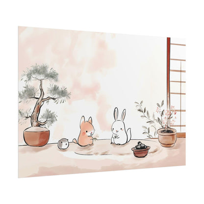 Zen Garden Friends Japanese-Inspired Peaceful Kawaii Kids Room Wall Art