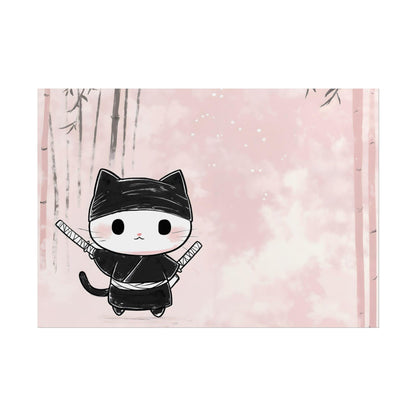 Kawaii Ninja Cat in Training Japanese-Inspired Playful Kids Room Wall Art