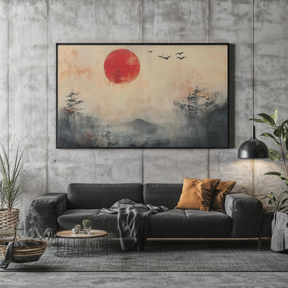 Japanese Abstract Oil Painting Style Poster Print Rising Sun Serenade Minimalist Art Decor