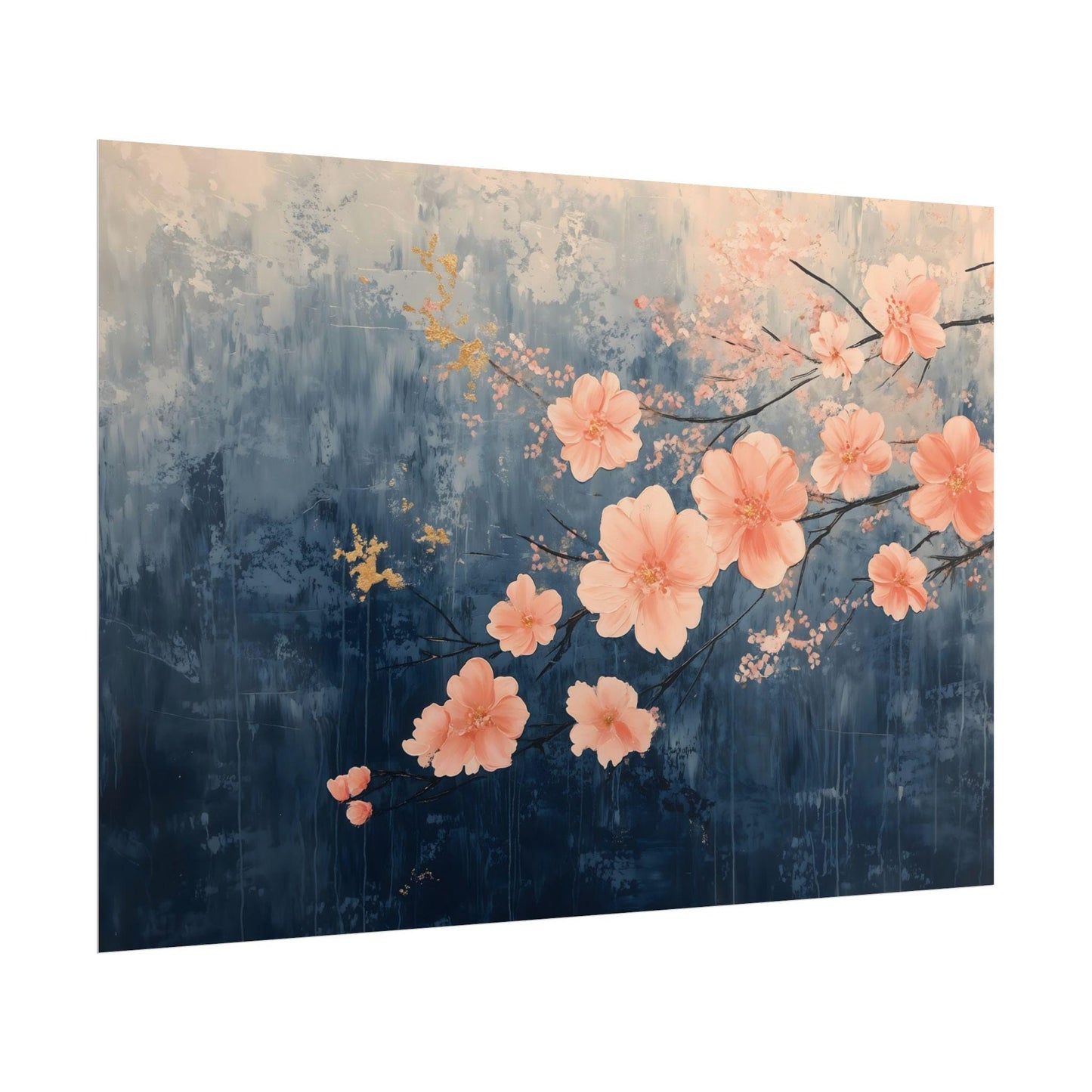 Cherry Blossom Whispers Japanese Abstract Oil Painting Style Modern Art Wall Decor Poster Print