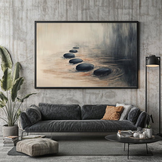 Zen Garden Reflections Japanese Abstract Oil Painting Style Poster Print Tranquil Art Wall Decor