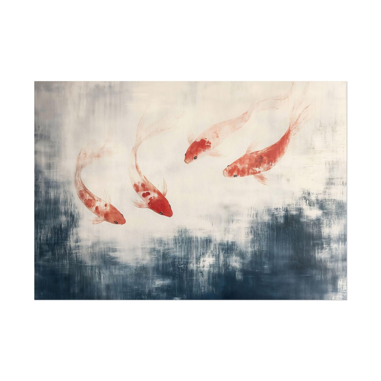 Crimson Koi Dance Japanese Abstract Oil Painting Effect Poster Print Vibrant Fish Wall Decor Art