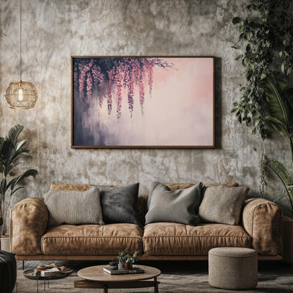 Wisteria Twilight Japanese Abstract Oil Painting Effect Poster Print Elegant Floral Wall Art Decor