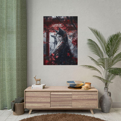 Halloween Art Japanese Fox Spirit Kitsune Trick or Treat Kowai Anime Poster Print Wall Decor