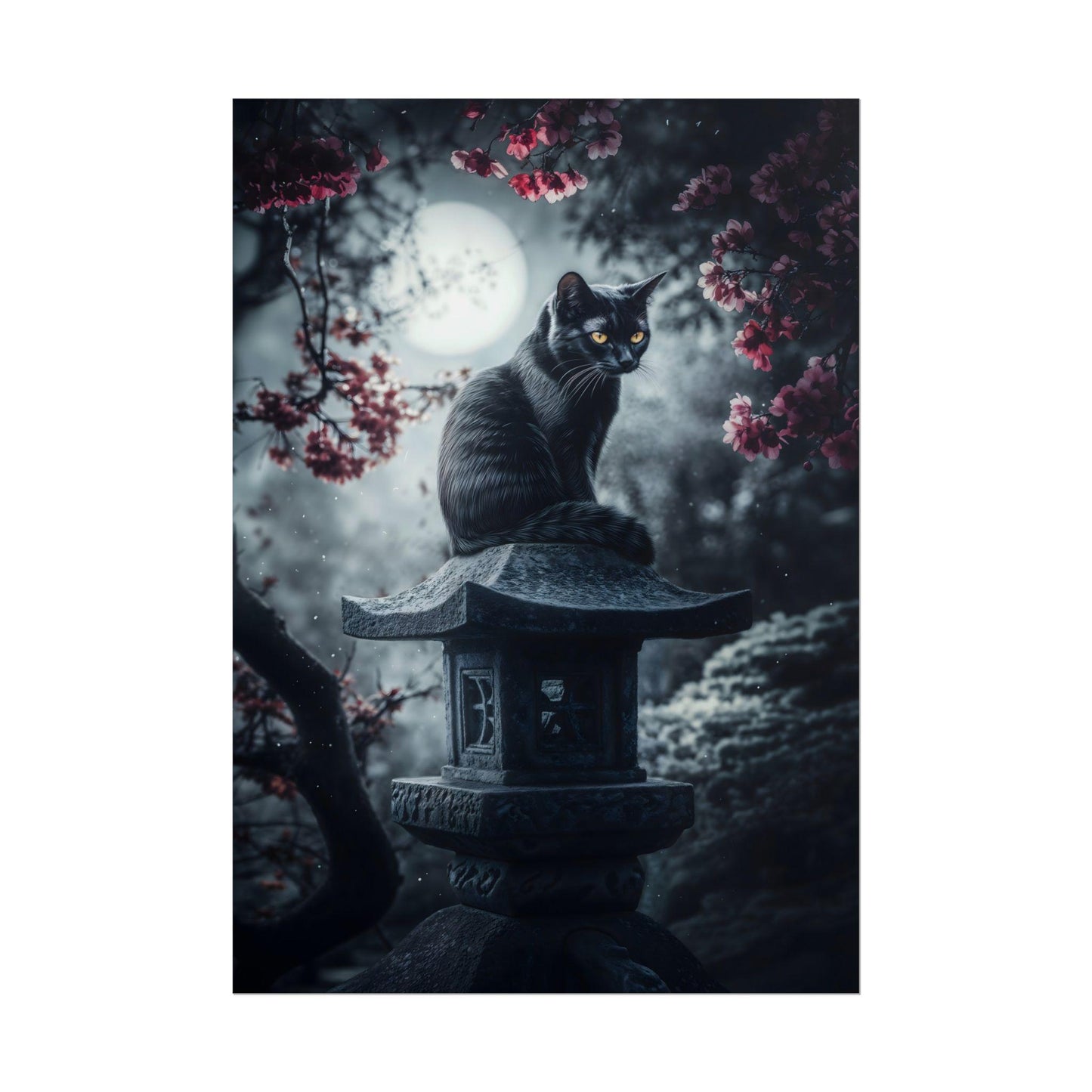 Kuro Neko Japanese Black Cat Halloween Art Kowai Anime Poster Print Wall Decor