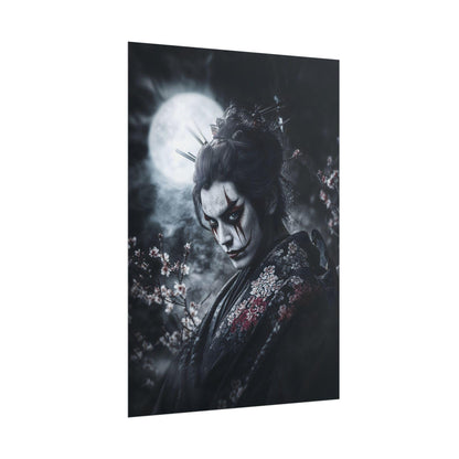 Japanese Theater Halloween Art Moonlit Kabuki Spooky Kowai Anime Poster Print Wall Decor