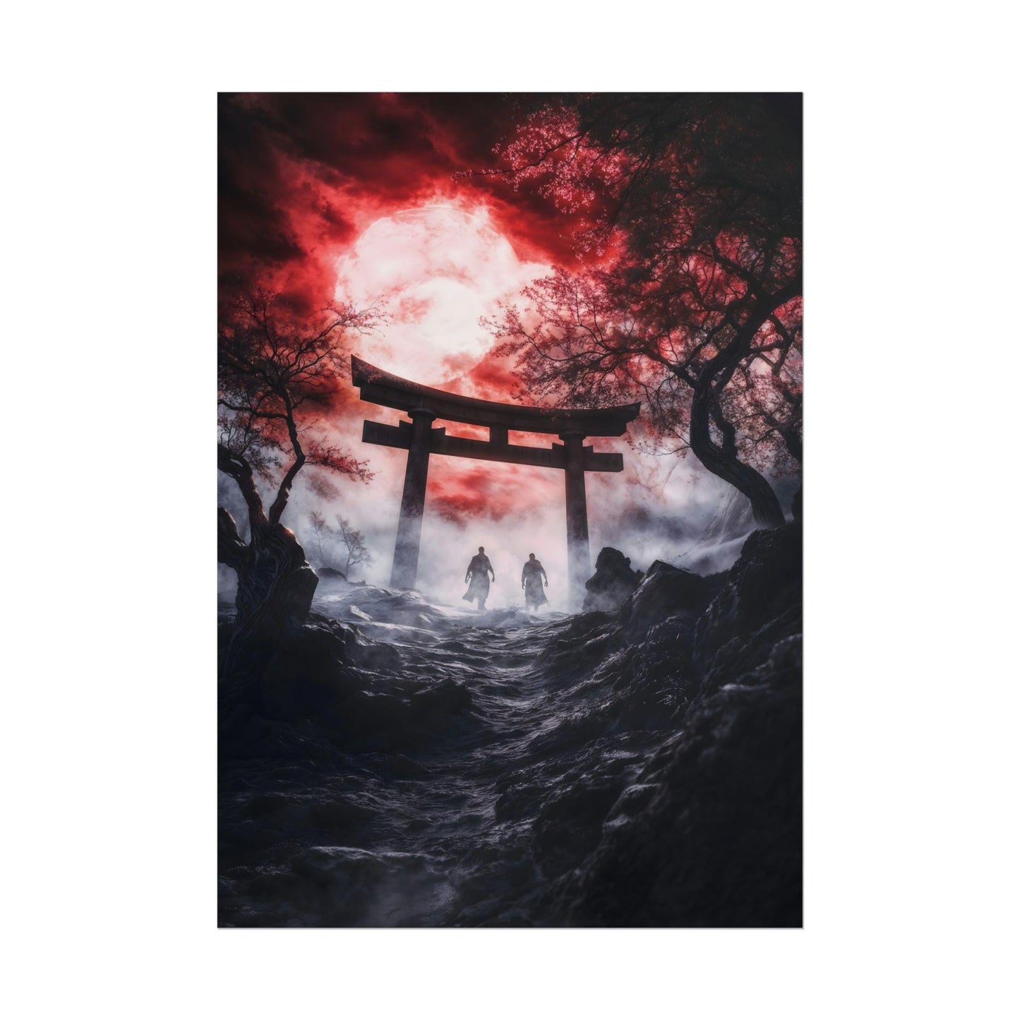 Japanese Haunted Gate Halloween Art Torii of Shadows Spooky Kowai Anime Poster Print Wall Decor