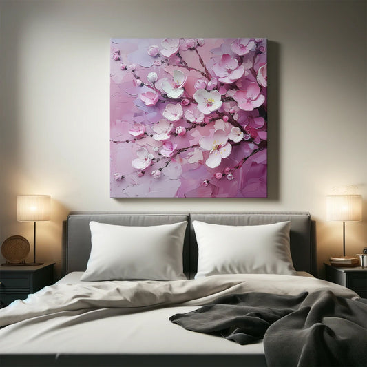 Canvas Print, Cherry Blossom Wall Art, Pink Sakura Painting, Floral Home Decor, Tranquil Spring Poster, Zen Meditation Decor