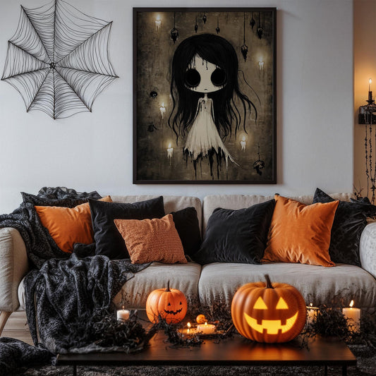 Kawaii Halloween Poster Print Haunted Ghost Girl Spooky Creepy Cute Gothic Horror Yami Kawaii Gurokawa