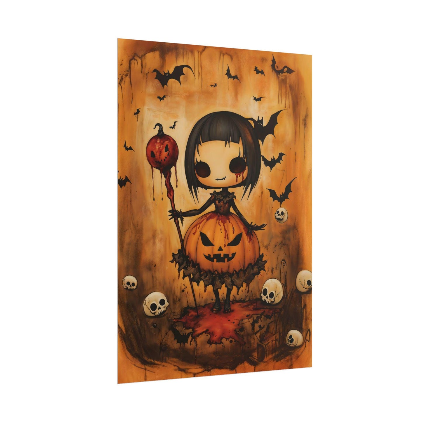 Kawaii Halloween Poster Print Bloodthirsty Pumpkin Witch Japanese Spooky Creepy Cute Gothic Horror Yami Kawaii Gurokawa