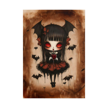 Kawaii Halloween Poster Print Vampire with Bloody Fangs Japanese Spooky Creepy Cute Gothic Horror Yami Kawaii Gurokawa