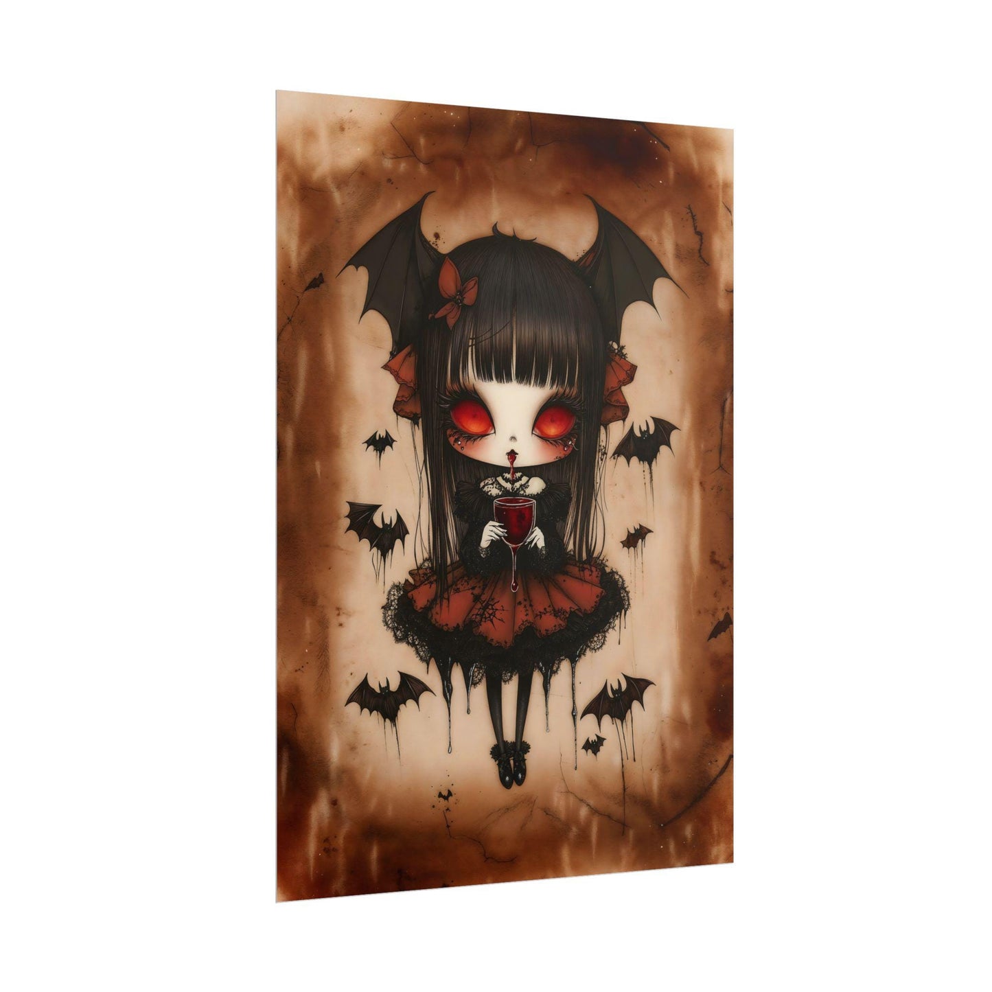 Kawaii Halloween Poster Print Vampire with Bloody Fangs Japanese Spooky Creepy Cute Gothic Horror Yami Kawaii Gurokawa