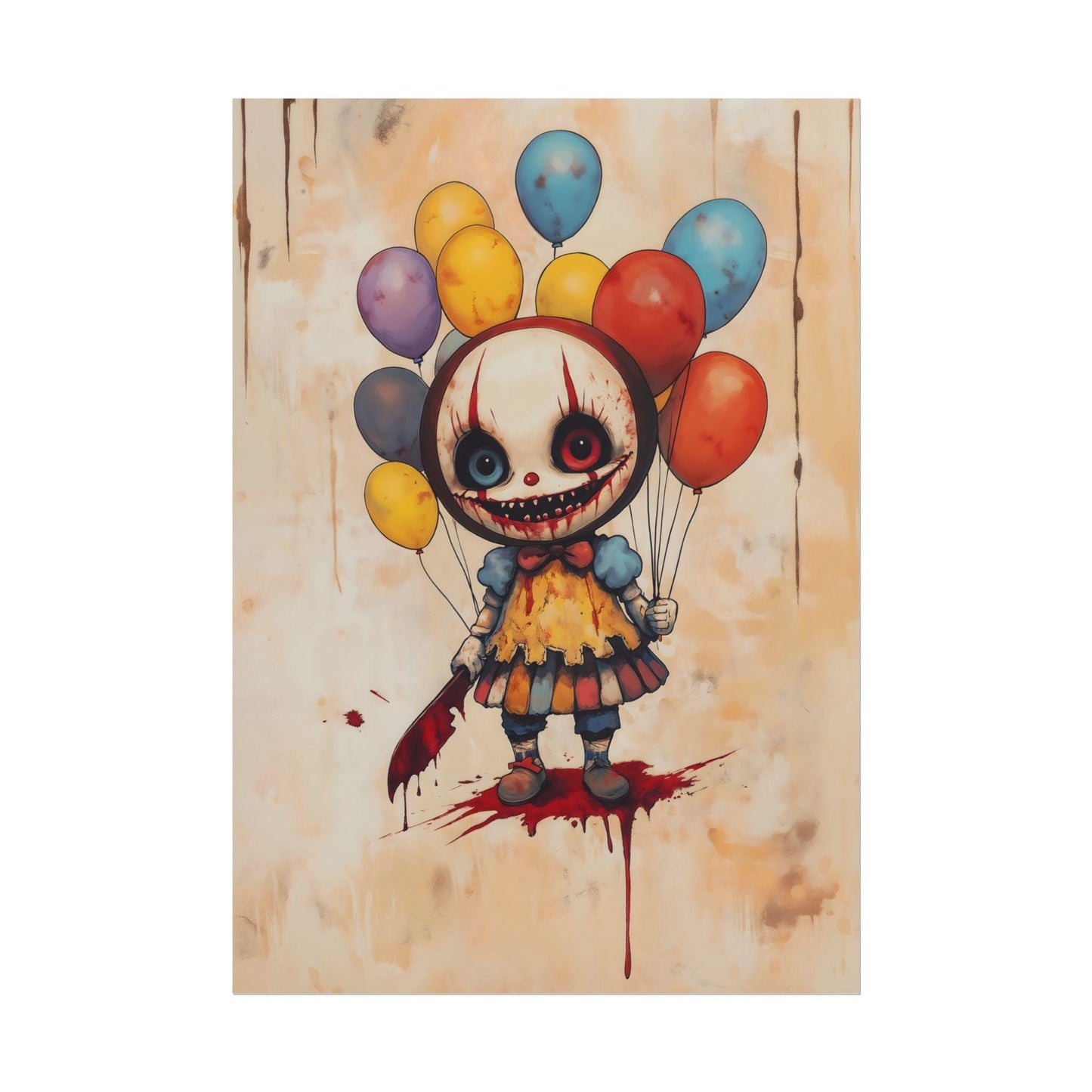 Kawaii Halloween Poster Print Clown with Bloodstained Knife Japanese Spooky Creepy Cute Gothic Horror Yami Kawaii Gurokawa