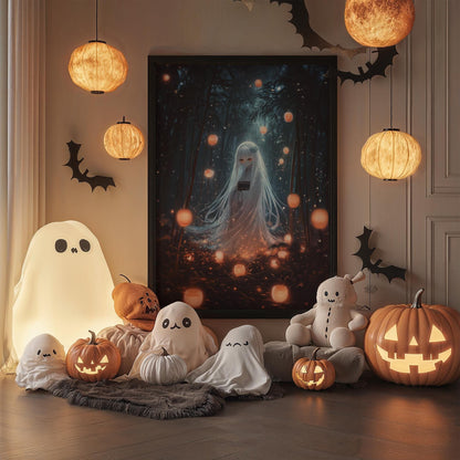 Fluffy Yurei Ghost Japanese Anime Poster Kawaii Halloween Decor