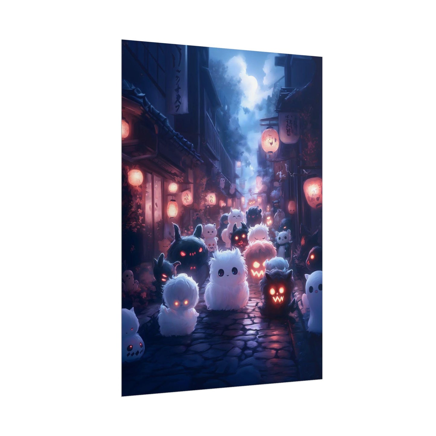 Yokai Halloween Parade Anime Poster Fluffy Noppera-bo Rokurokubi Yurei Japanese Mythical Creatures Spooky Cute Kawaii Wall Art