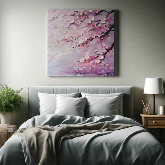 Canvas Print, Cherry Blossom Bliss, Abstract Floral Wall Art, Pastel Pink Decor, Stretched Canvas, Elegant Tranquil Home Office