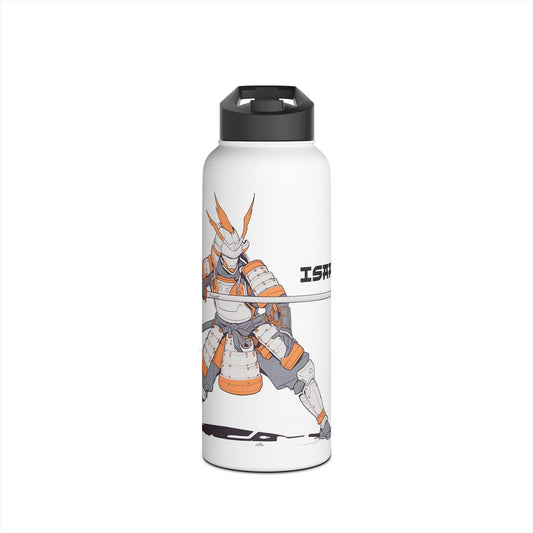 Customizable Samurai Hero Water Bottle Anime Warrior Design in Hand-Drawn Style Insulated with Straw