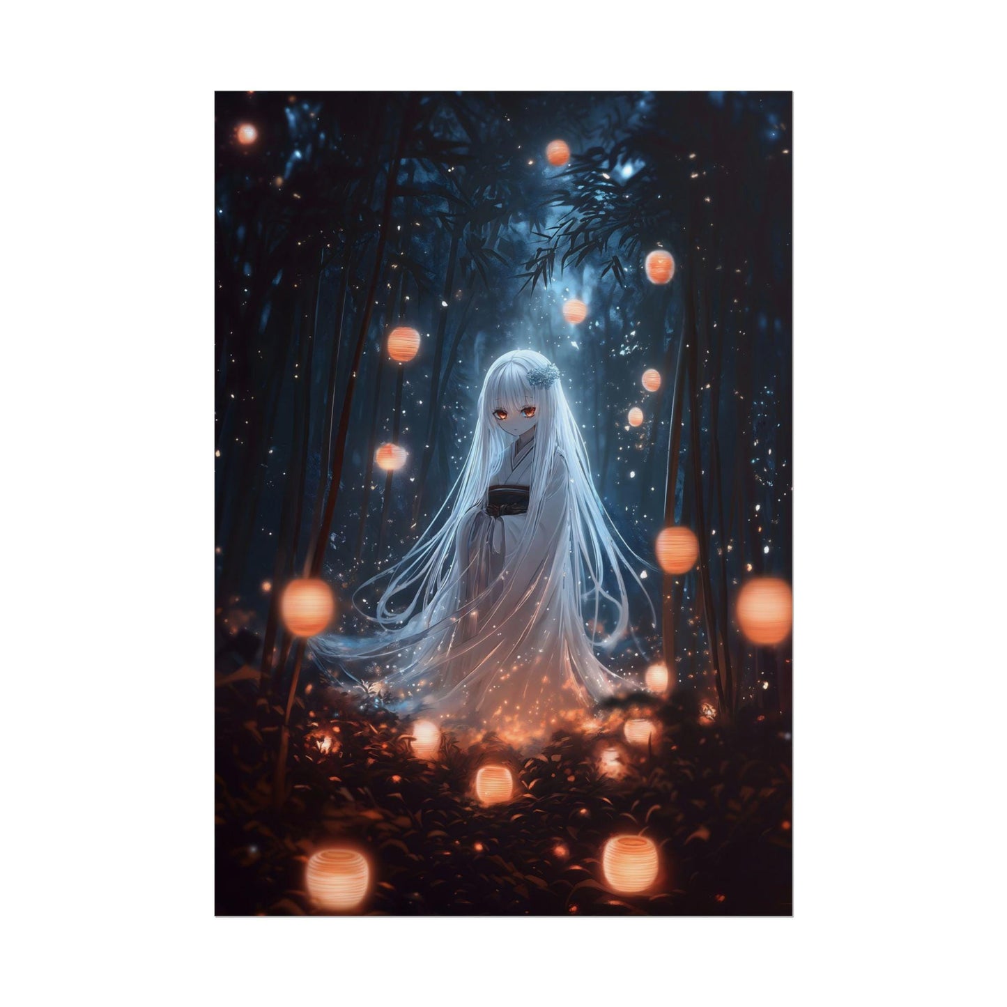 Fluffy Yurei Ghost Japanese Anime Poster Kawaii Halloween Decor