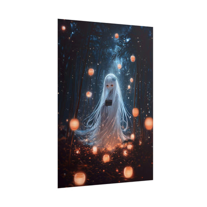 Fluffy Yurei Ghost Japanese Anime Poster Kawaii Halloween Decor