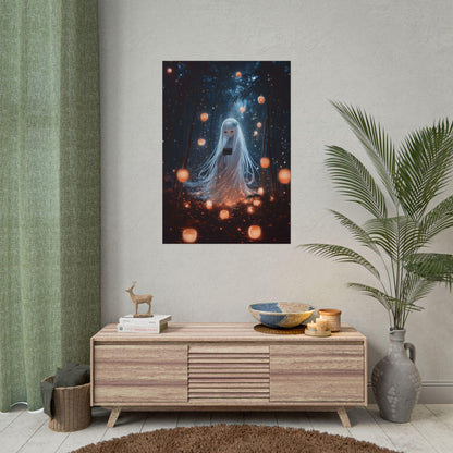 Fluffy Yurei Ghost Japanese Anime Poster Kawaii Halloween Decor