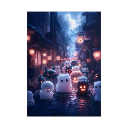 Yokai Halloween Parade Anime Poster Fluffy Noppera-bo Rokurokubi Yurei Japanese Mythical Creatures Spooky Cute Kawaii Wall Art