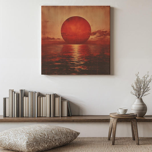 Canvas Art Print, Japanese Red Sun Wall Decor Bold, Minimalist, Ukiyo-e, Zen, Cultural, Japandi, Nature-Inspired Statement Gift, Home Accent