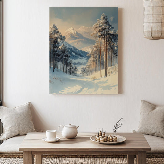 Canvas Art Print, Japanese Snowy Pines Wall Decor Winter, Serene, Minimalist, Nature-Inspired, Zen, Wabi-Sabi, Japandi, Peaceful Gift