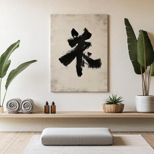 Zen Calligraphy Canvas Art, Minimalist Japanese Brushstroke Print, Elegant Black Ink Decor, Perfect Gift for Mindfulness Spaces