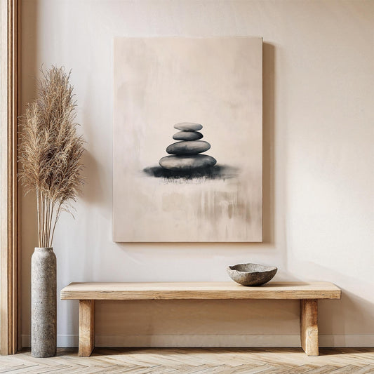 Zen Garden Stones Canvas Art, Minimalist Balance Print, Elegant Zen Decor, Perfect Gift for Mindful Living Spaces