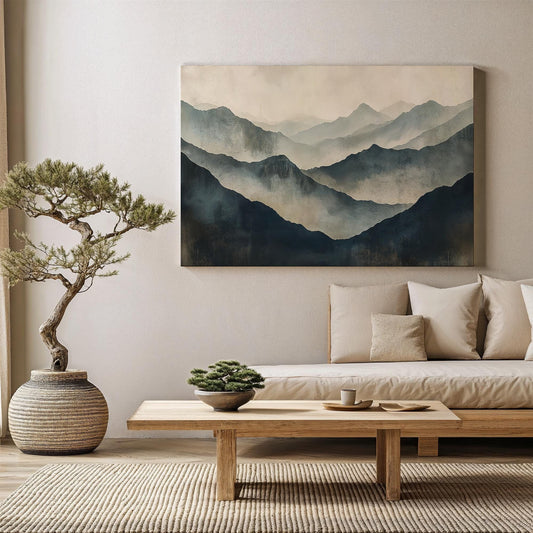 Abstract Mountain Canvas Art, Minimalist Japanese Landscape Print, Calming Wall Decor, Perfect Gift for Nature Lovers, Tranquility Seekers