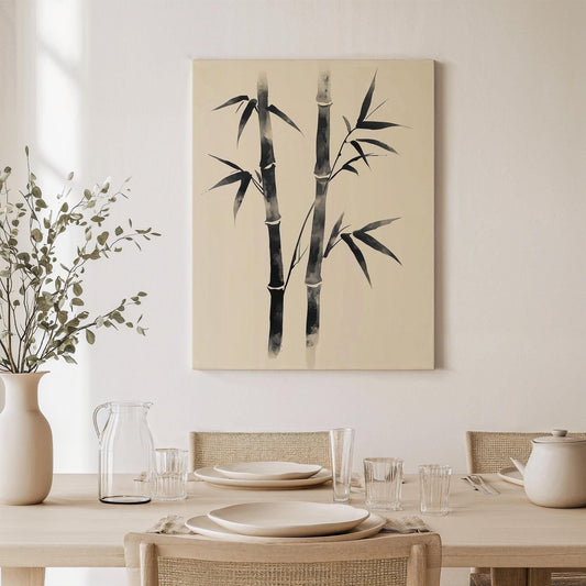 Bamboo Shadows Canvas Art, Minimalist Japanese Painting Effect, Elegant Nature Decor, Perfect Gift for Mindful Living Spaces