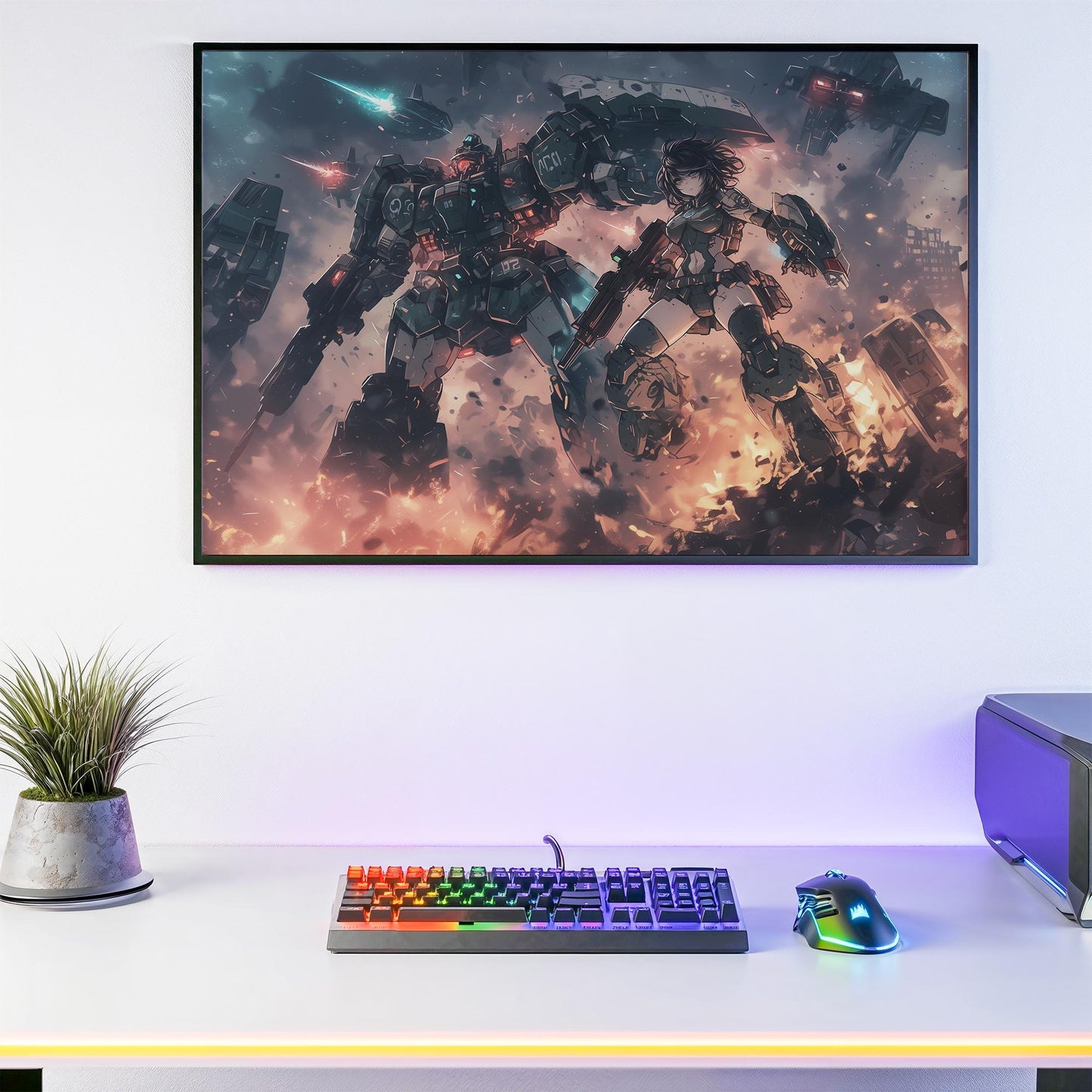 Retro Mecha Battle Poster Print, Cyberpunk Anime Wall Art, 80s-90s Sci-Fi Aesthetic Decor, Perfect Gift for Anime and Gamer Fans