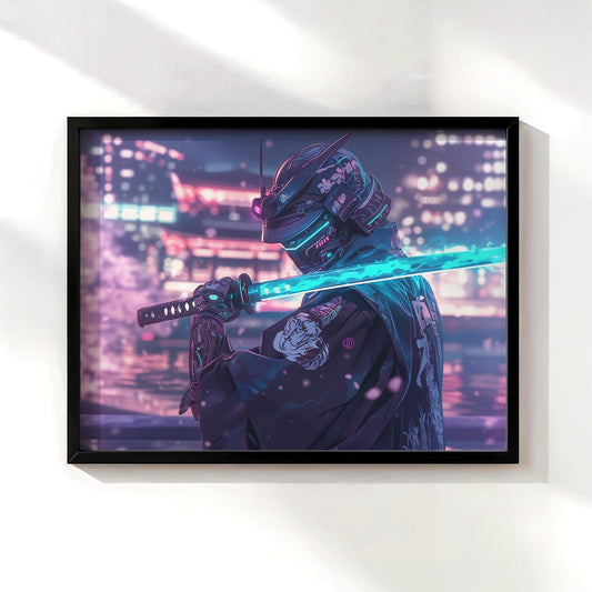 Cyber Samurai Poster, Retro Futuristic Wall Art, 80s-90s Anime Aesthetic Decor, Perfect Gift for Japanese Culture, Anime Fans and Gamers