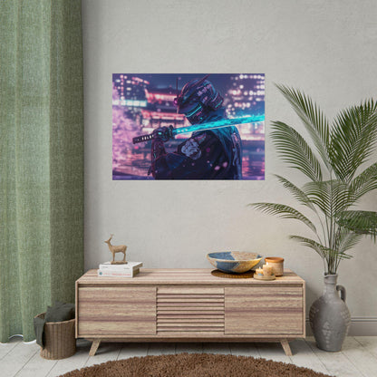 Cyber Samurai Poster, Retro Futuristic Wall Art, 80s-90s Anime Aesthetic Decor, Perfect Gift for Japanese Culture, Anime Fans and Gamers