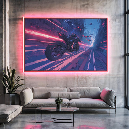 Cyberpunk Motorcycle Chase Poster, Futuristic Anime Wall Art, High-Speed Sci-Fi Decor, Perfect Gift for Anime and Action Fans, Gamers