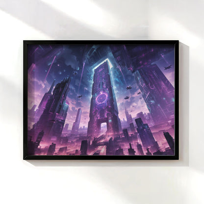 Cyberpunk Cityscape Poster, Futuristic Monolith Wall Art, 80s-90s Retro Anime Sci-Fi Decor, Perfect Gift for Anime and Sci-Fi Fans, Gamers