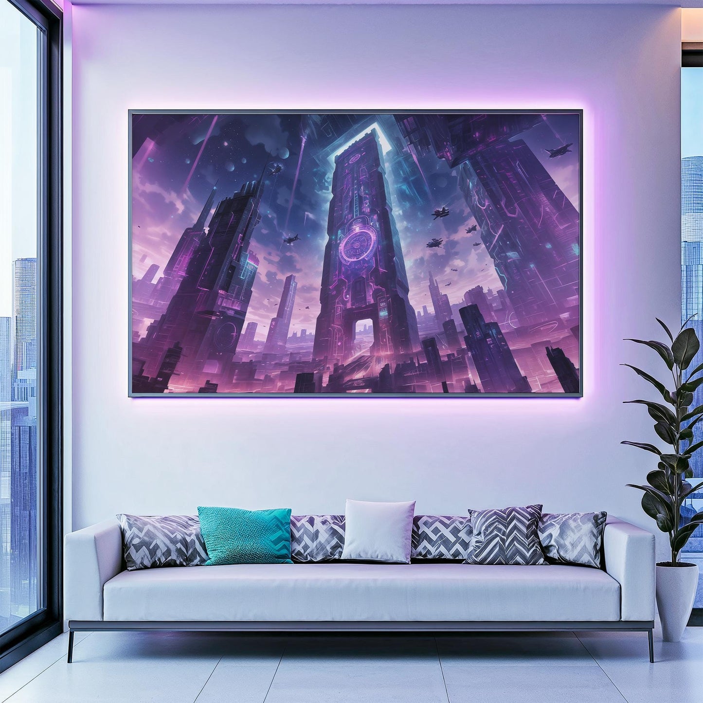 Cyberpunk Cityscape Poster, Futuristic Monolith Wall Art, 80s-90s Retro Anime Sci-Fi Decor, Perfect Gift for Anime and Sci-Fi Fans, Gamers