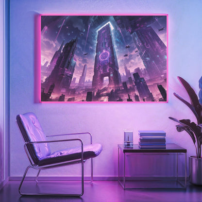 Cyberpunk Cityscape Poster, Futuristic Monolith Wall Art, 80s-90s Retro Anime Sci-Fi Decor, Perfect Gift for Anime and Sci-Fi Fans, Gamers