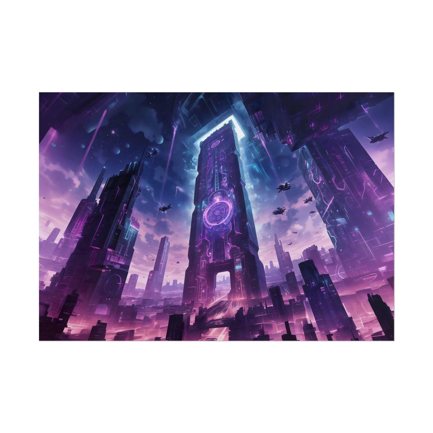 Cyberpunk Cityscape Poster, Futuristic Monolith Wall Art, 80s-90s Retro Anime Sci-Fi Decor, Perfect Gift for Anime and Sci-Fi Fans, Gamers