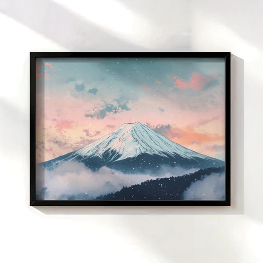 Silent Snowfall at Mt. Fuji Poster - Japanese Winter Wall Art Ukiyo-e Inspired - Minimalist Landscape Print - Perfect Gift for Home Decor