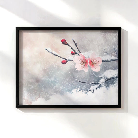 Plum Blossom Breaks the Snow Poster Print - Japanese Winter Art - Watercolor Style Wall Decor - Gift for Art Lovers and Nature Enthusiasts