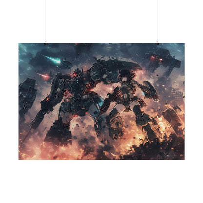 Retro Mecha Battle Poster Print, Cyberpunk Anime Wall Art, 80s-90s Sci-Fi Aesthetic Decor, Perfect Gift for Anime and Gamer Fans