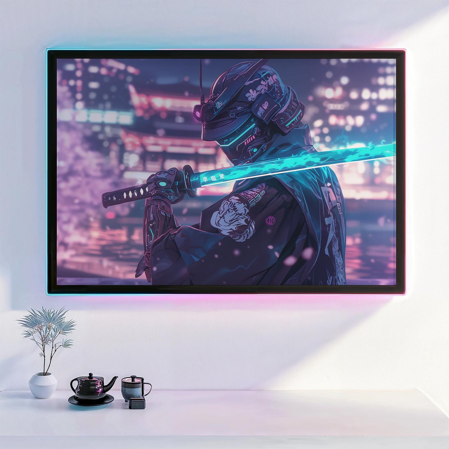 Cyber Samurai Poster, Retro Futuristic Wall Art, 80s-90s Anime Aesthetic Decor, Perfect Gift for Japanese Culture, Anime Fans and Gamers