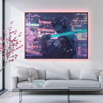 Cyber Samurai Poster, Retro Futuristic Wall Art, 80s-90s Anime Aesthetic Decor, Perfect Gift for Japanese Culture, Anime Fans and Gamers