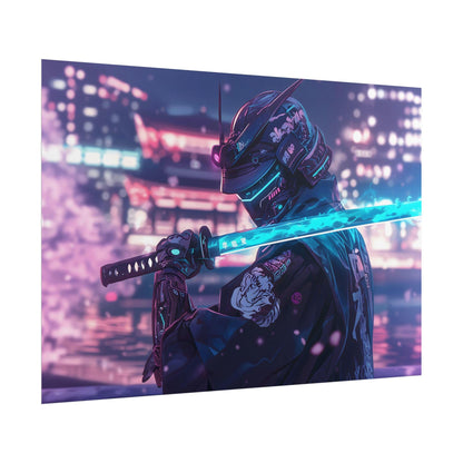 Cyber Samurai Poster, Retro Futuristic Wall Art, 80s-90s Anime Aesthetic Decor, Perfect Gift for Japanese Culture, Anime Fans and Gamers