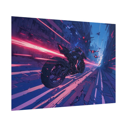 Cyberpunk Motorcycle Chase Poster, Futuristic Anime Wall Art, High-Speed Sci-Fi Decor, Perfect Gift for Anime and Action Fans, Gamers