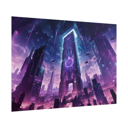 Cyberpunk Cityscape Poster, Futuristic Monolith Wall Art, 80s-90s Retro Anime Sci-Fi Decor, Perfect Gift for Anime and Sci-Fi Fans, Gamers