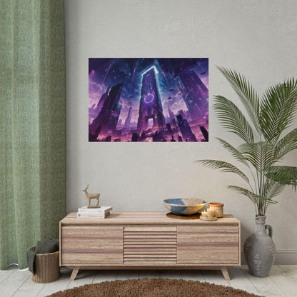 Cyberpunk Cityscape Poster, Futuristic Monolith Wall Art, 80s-90s Retro Anime Sci-Fi Decor, Perfect Gift for Anime and Sci-Fi Fans, Gamers