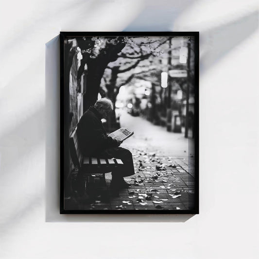 Vintage Japanese Bench Poster Print Retro Black and White Urban Street Photography Wall Art for Minimalist Spaces