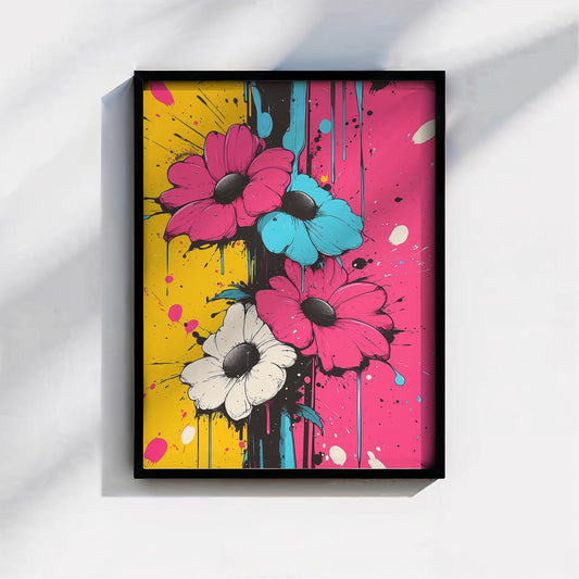 Japanese Floral Pop Art Print Abstract Flower Wall Art Pink Blue Daisy Wall Decor Modern Botanical Poster Gift for Her Birthday Home Office